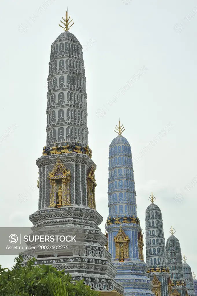 Towers at a temple, Wat Phra Kaeo, Grand Palace, Bangkok, Thailand