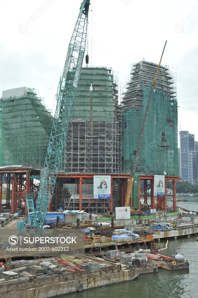 Buildings under construction in a city, Marina Bay Sands, Marina Bay, Singapore City, Singapore