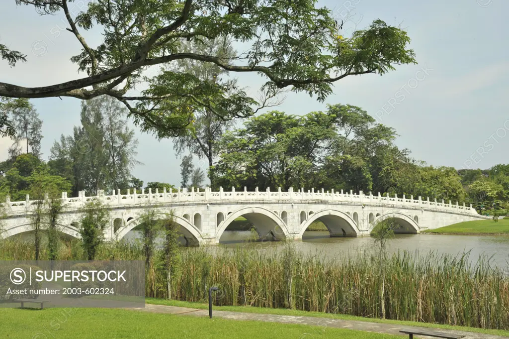 Footbridge in a park, White Rainbow Bridge, Chinese Garden, Jurong East, West Region, Singapore
