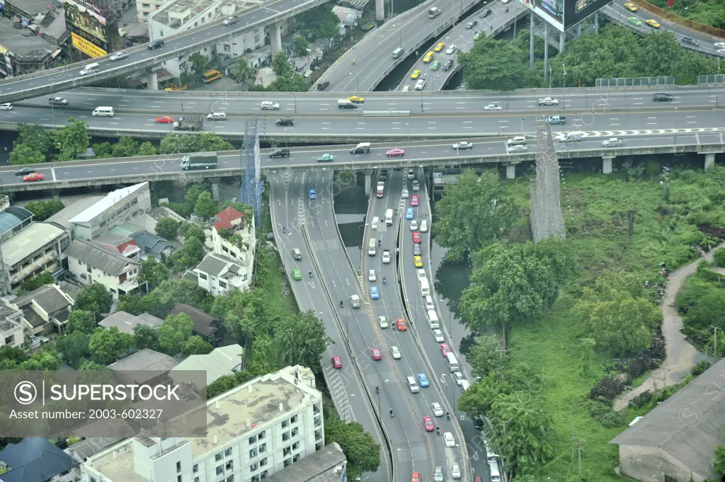 Highway in a city viewed from Baiyoke Sky Hotel, Bangkok, Thailand