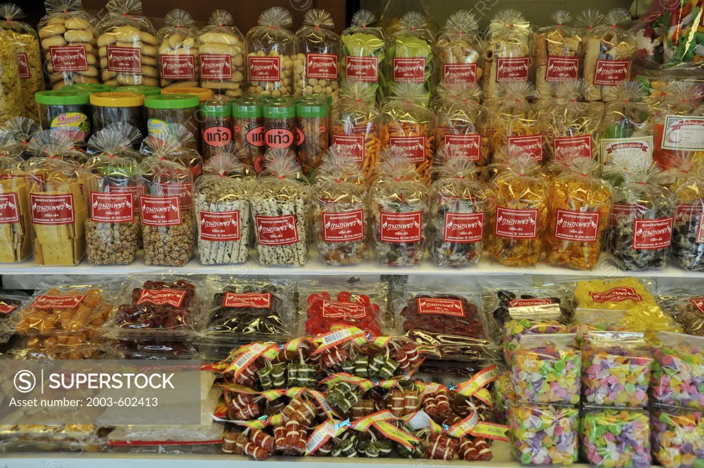 Thailand, Chonburi, Ban Saen, Nongmun, Crackers, candies and other snacks