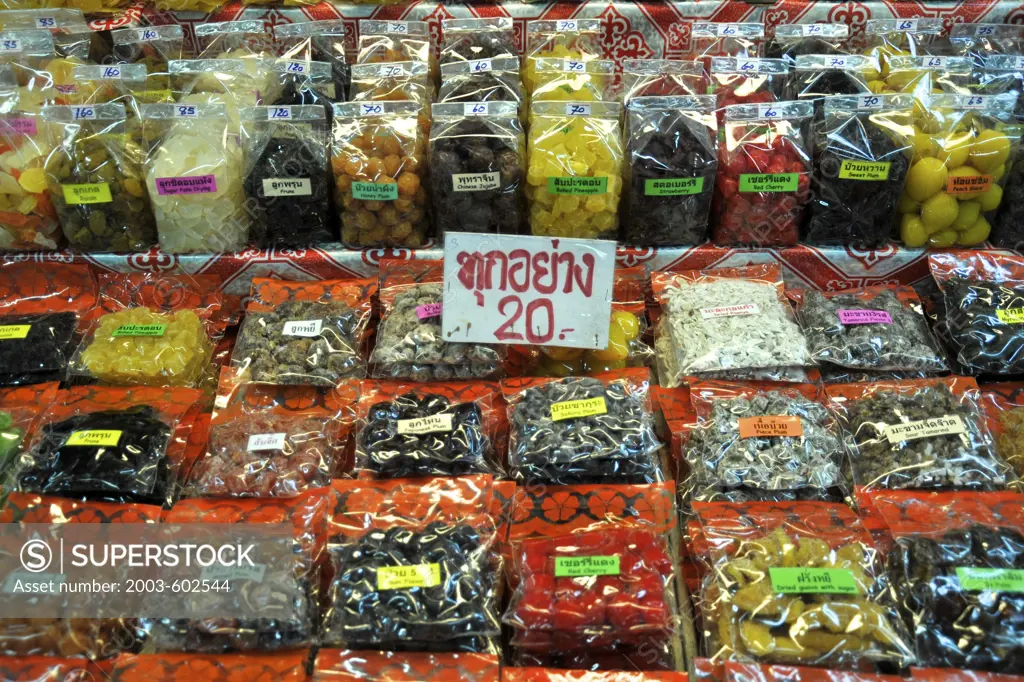 Dried fruits for sale at Warorot Market, Chiang Mai, Thailand