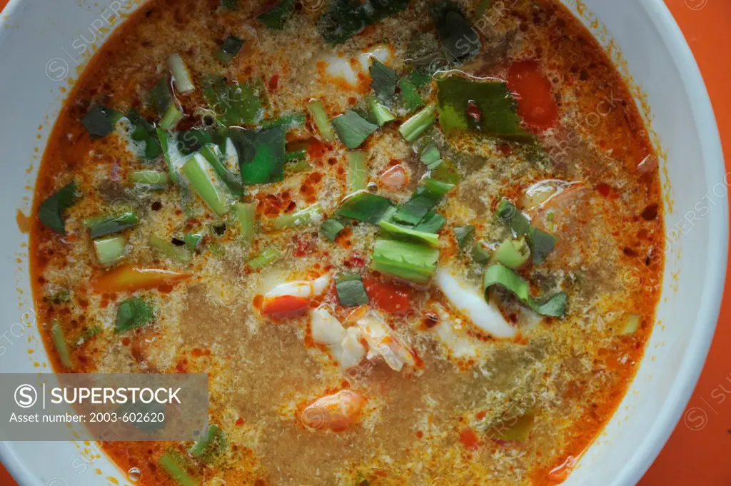 Tom yam talay, Spicy Thai soup with mixed seafood, chilis and lemon grass