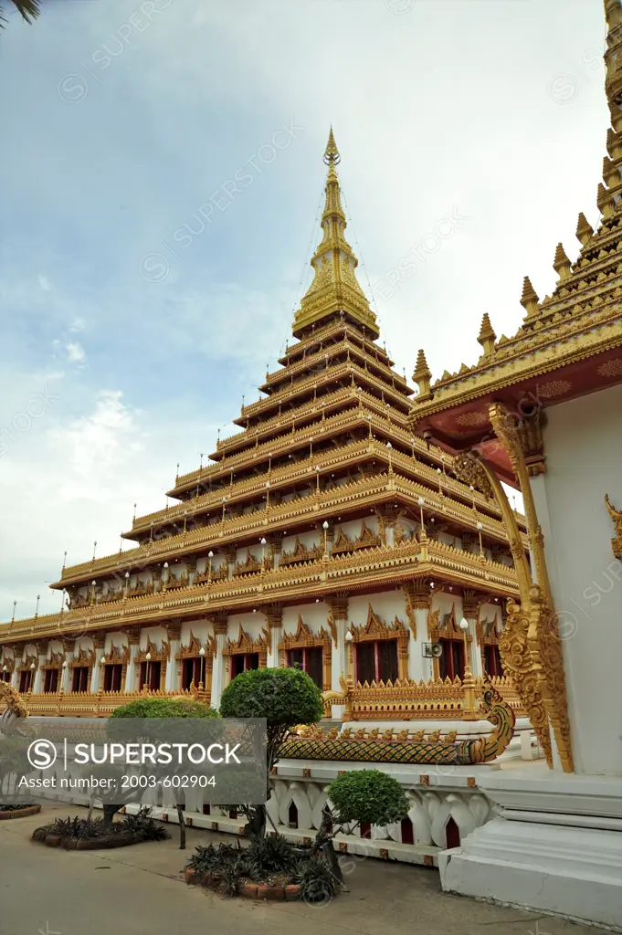 Facade of a Thai monastery Phra Mahathat Kaen Nakhon, Wat Nong Waeng, Khon Kaen Province, Thailand