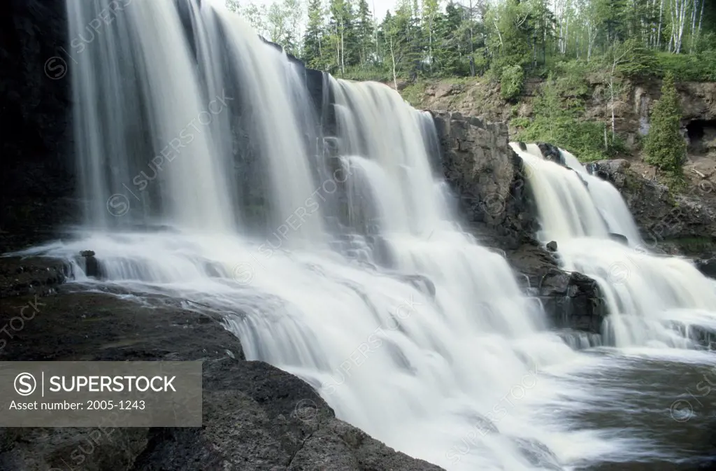 Waterfall in a forest, Lower Gooseberry Falls, Gooseberry River, Minnesota, USA