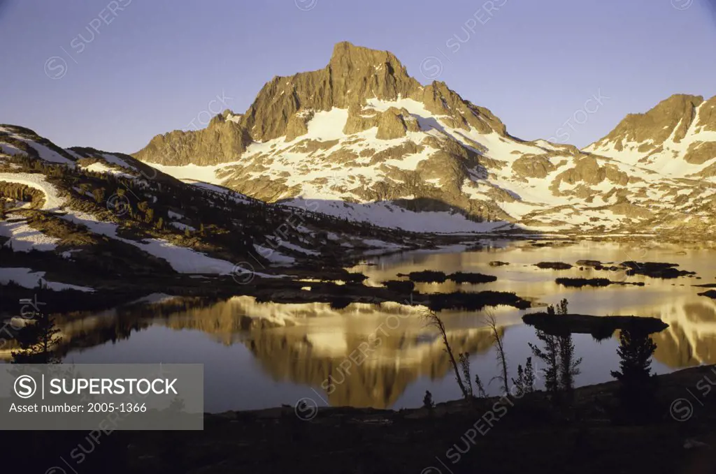 Reflection of mountains in water, Banner Peak, Californian Sierra Nevada, California, USA
