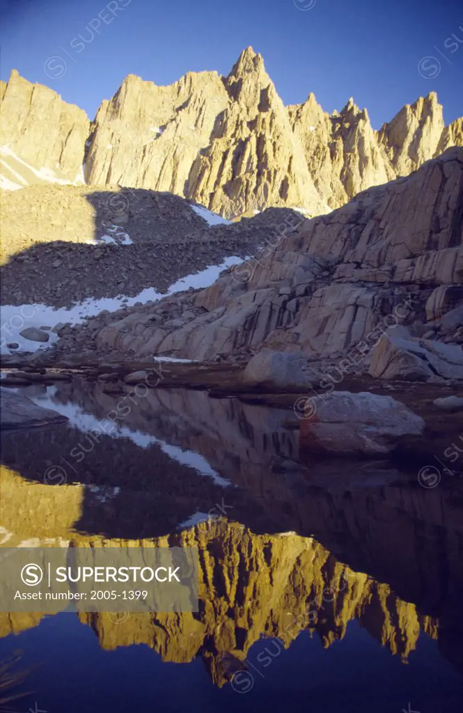 Reflection of mountains in water, Mount Whitney, California, USA