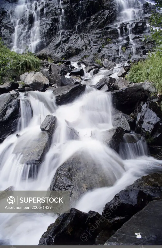 Waterfall in a forest, Horsetail Falls, Chugach Mountains, Chugach National Forest, Alaska, USA
