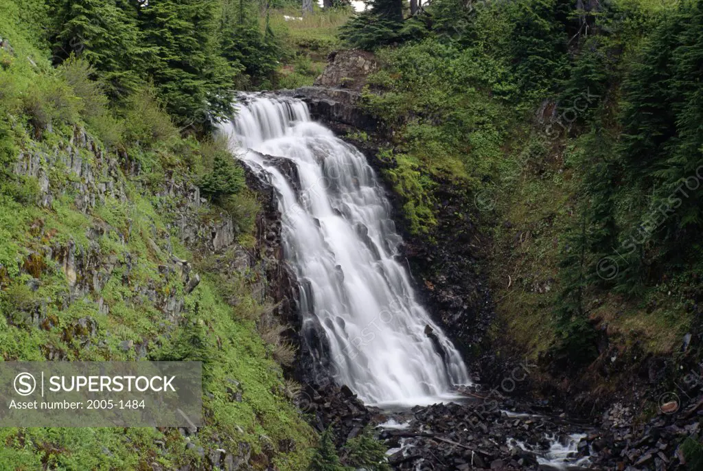 High angle view of a waterfall, Galena Creek Falls, Mount Baker-Snoqualmie National Forest, Washington, USA