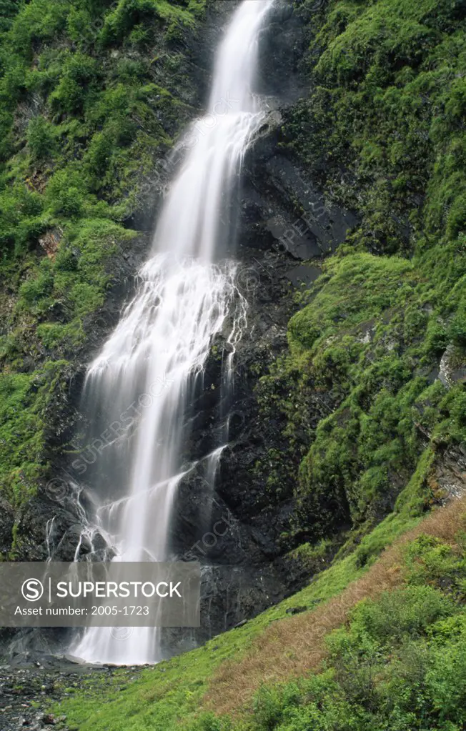 Waterfall in a forest, Bridal Veil Falls, Chugach Mountains, Alaska, USA