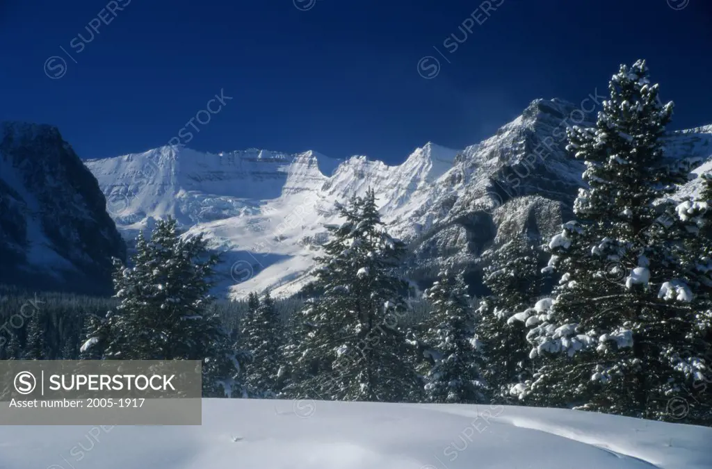 Panoramic view of snowcapped mountains, Mount Victoria, Banff National Park, Alberta, Canada