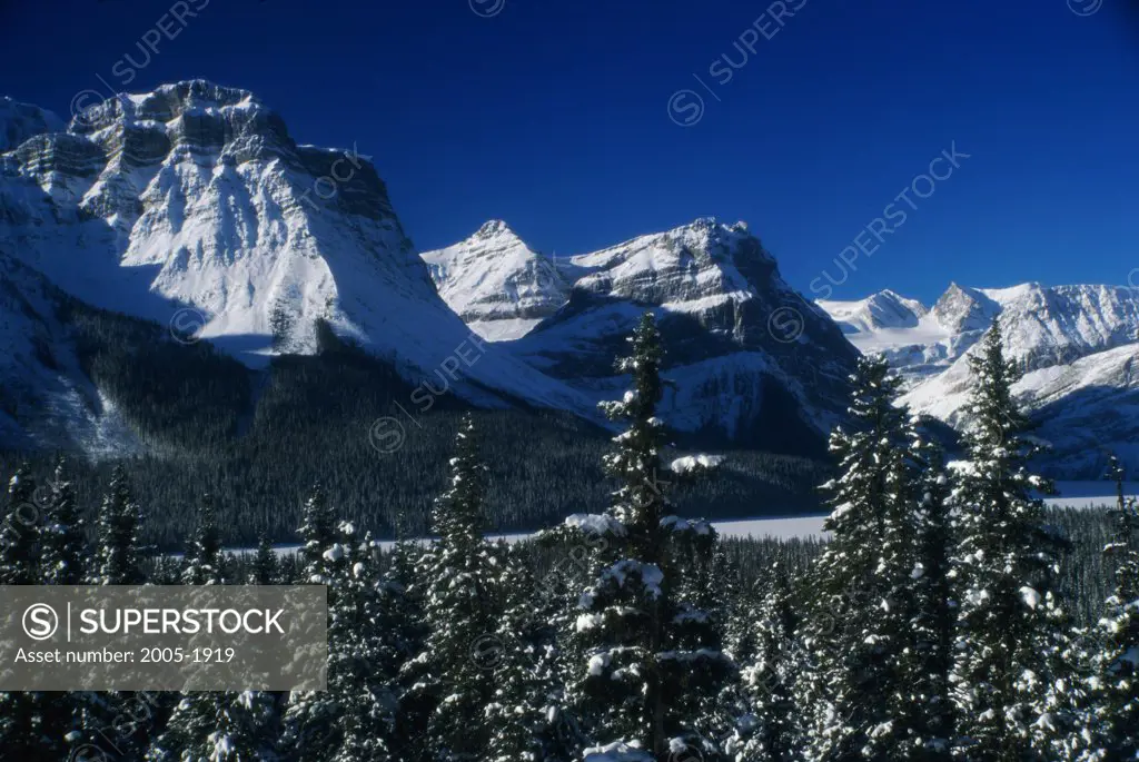 Panoramic view of snowcapped mountains, Banff National Park, Alberta, Canada