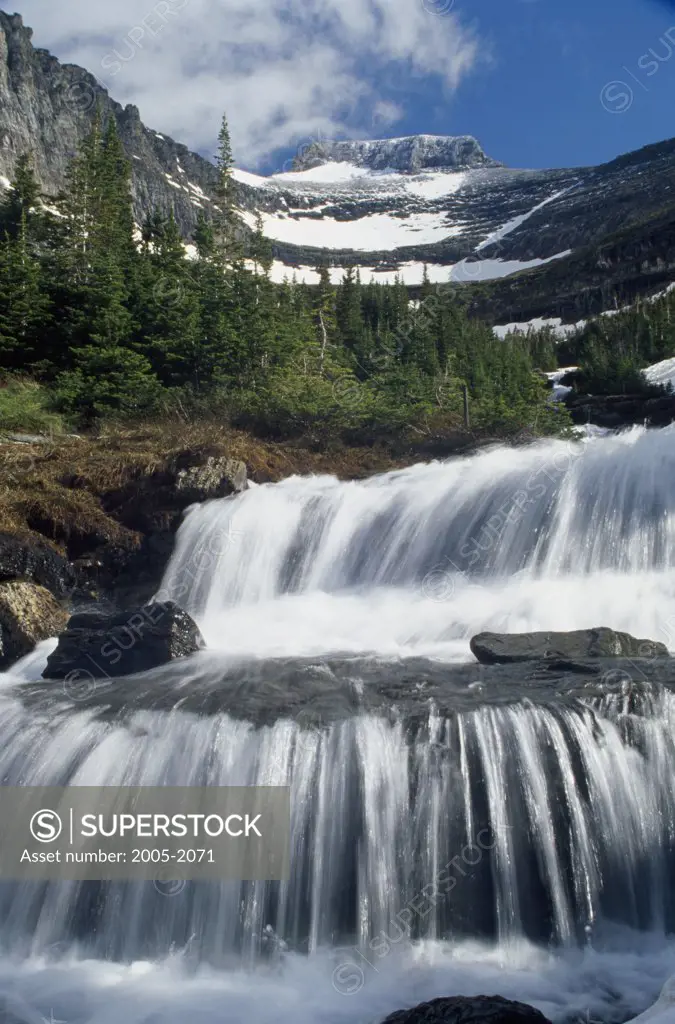 Low angle view of a waterfall, Piegan Cascade, Glacier National Park, Montana, USA