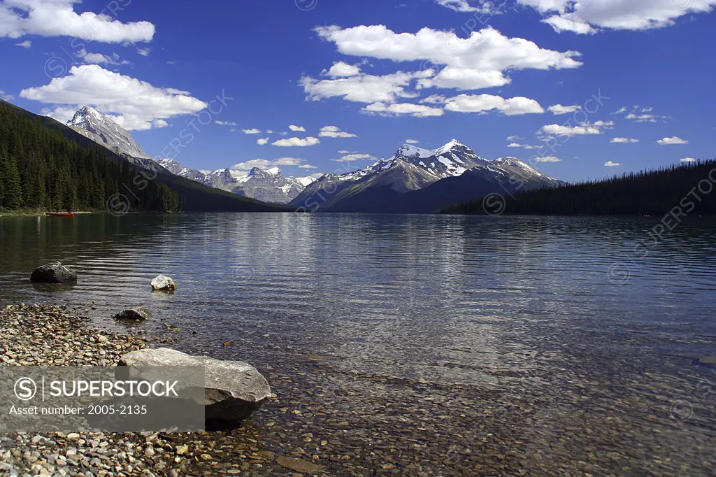 Panoramic view of a lake, Maligne Lake, Jasper National Park, Alberta, Canada