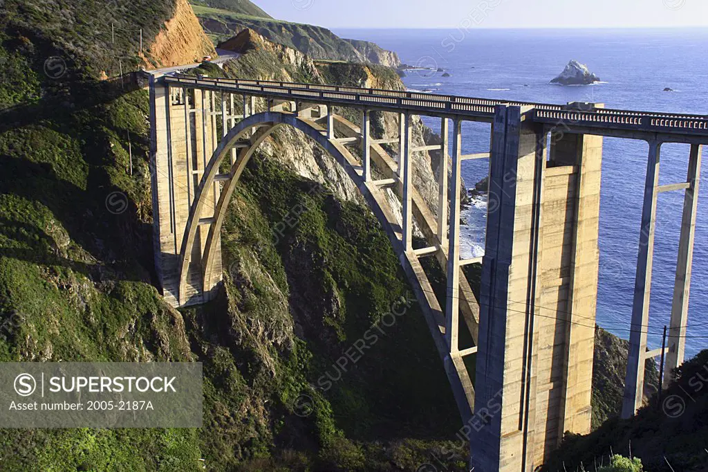 High angle view of an arch bridge, Bixby Creek Arch Bridge, Big Sur, California, USA