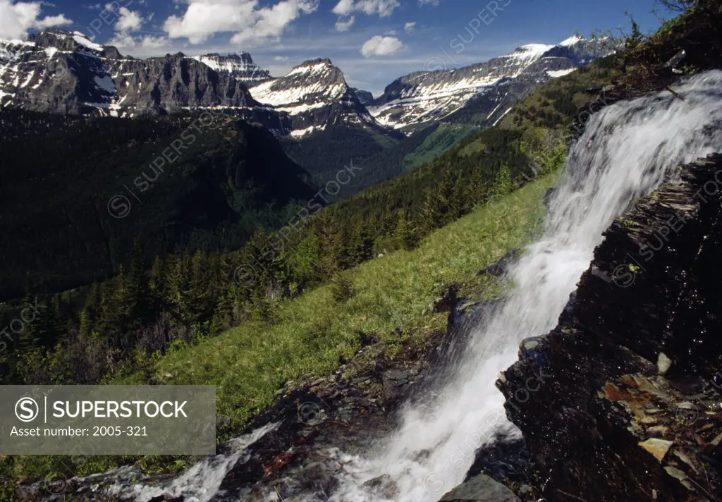 High angle view of a waterfall, Us Glacier National Park, Montana, USA