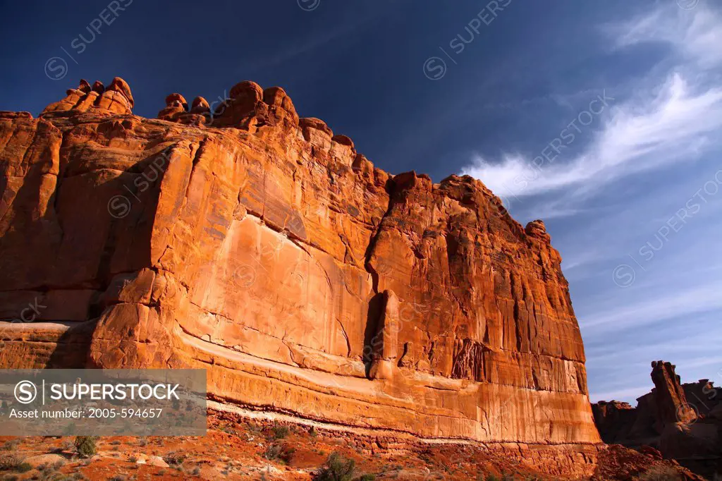 Low angle view of rock formations, Tower Of Babel, Arches National Park, Utah, USA