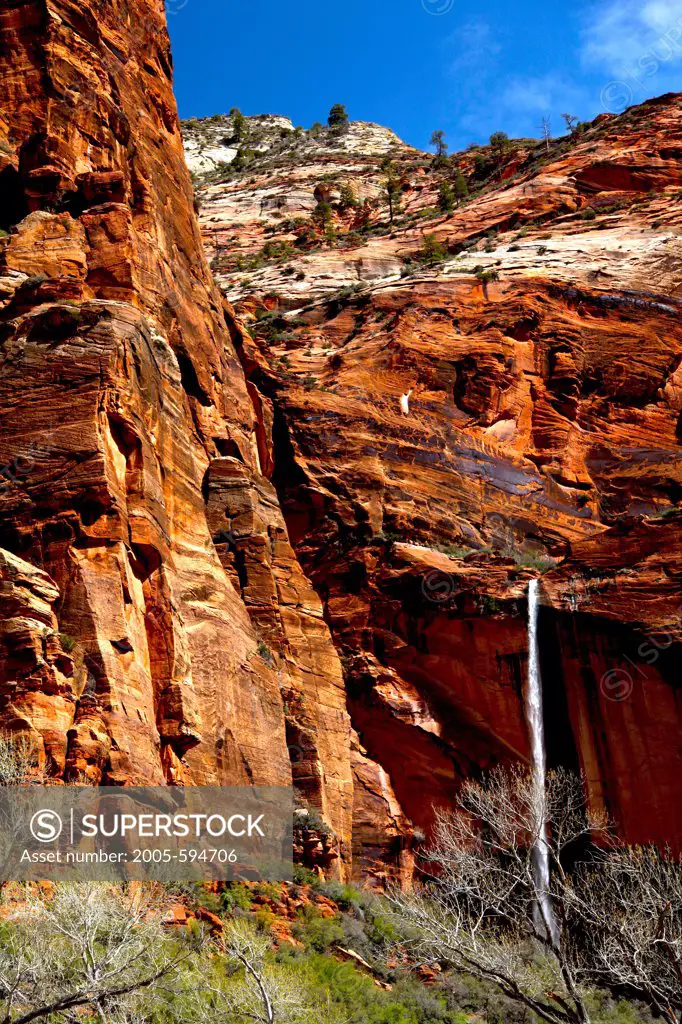 Water falling from mountain, Weeping Rock Waterfall, Zion National Park, Utah, USA