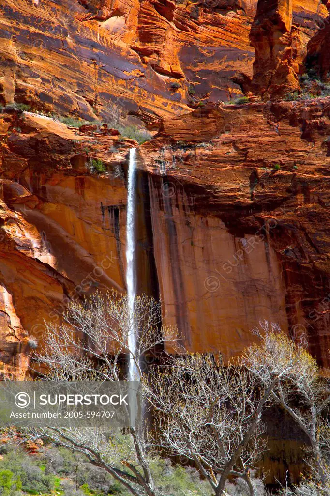 Water falling from mountain, Weeping Rock Waterfall, Zion National Park, Utah, USA
