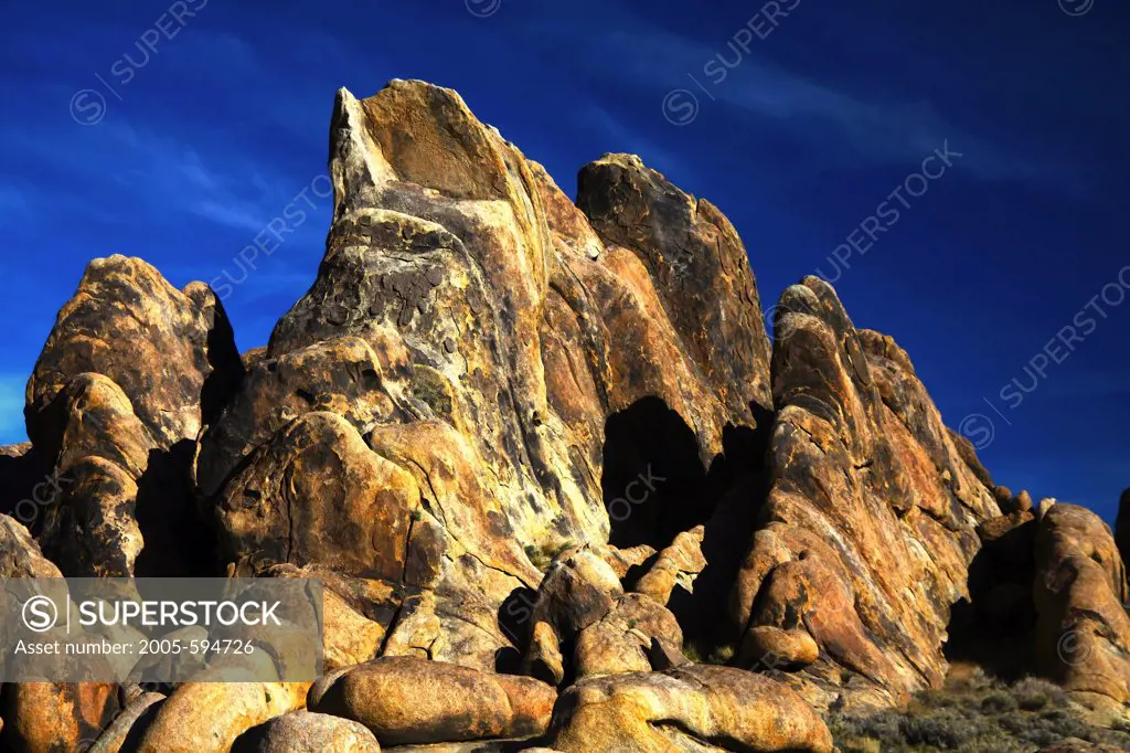 Rock formations on hills, Alabama Hills, Californian Sierra Nevada, California, USA