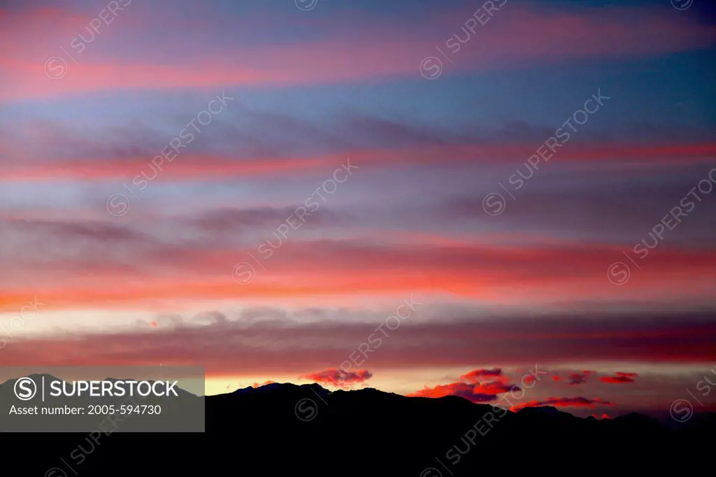 Silhouette of mountains at sunset, Californian Sierra Nevada, California, USA