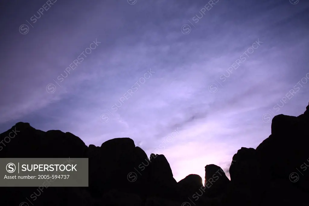 Silhouette of rocks at sunset, Alabama Hills, Californian Sierra Nevada, California, USA