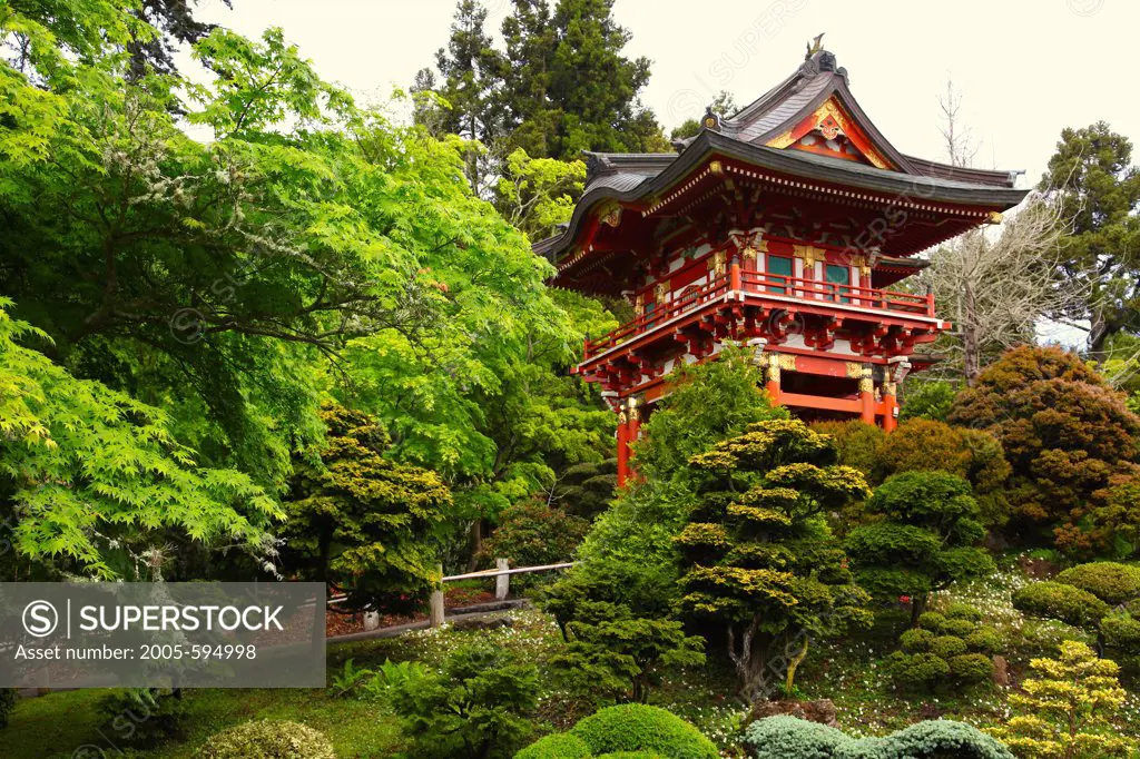 Temple Gate & Pagoda Statuary, Japanese Tea Garden, San Francisco, California