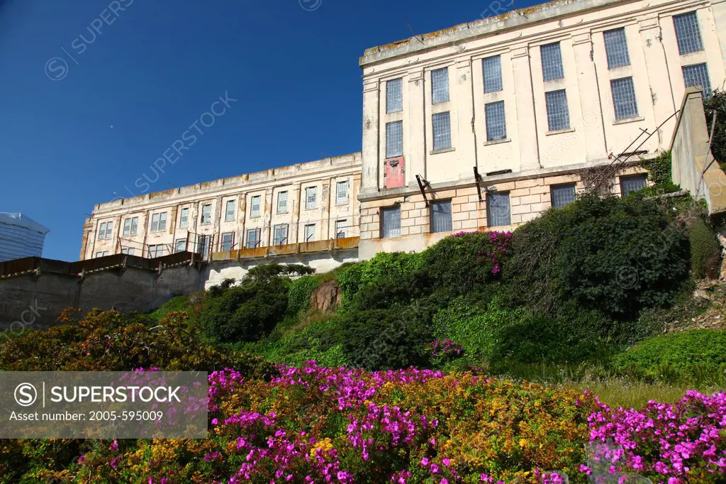 Alacatraz Prison from Historic Garden Area, San Francisco Bay, California