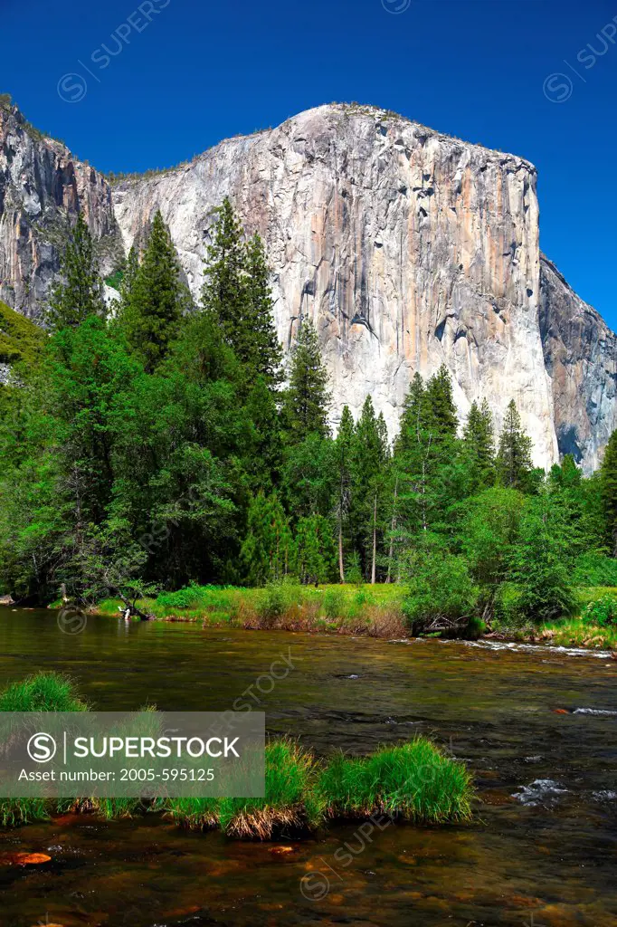USA, California, Yosemite National Park, El Capitan above Merced River from Valley View