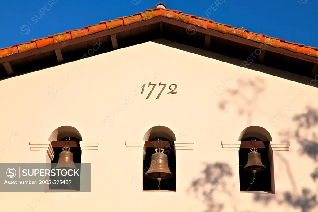 USA, California, San Luis Obispo, Bell tower in Mission San Luis Obispo de Tolasa
