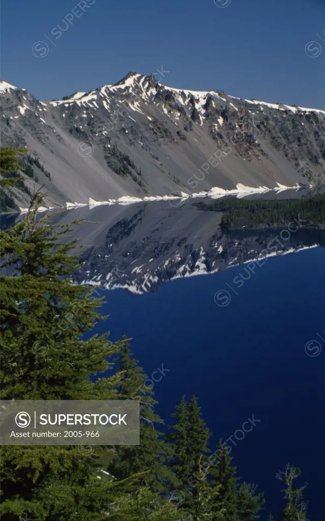 Reflection of a mountain in water, Crater Lake, Crater Lake National Park, Oregon, USA