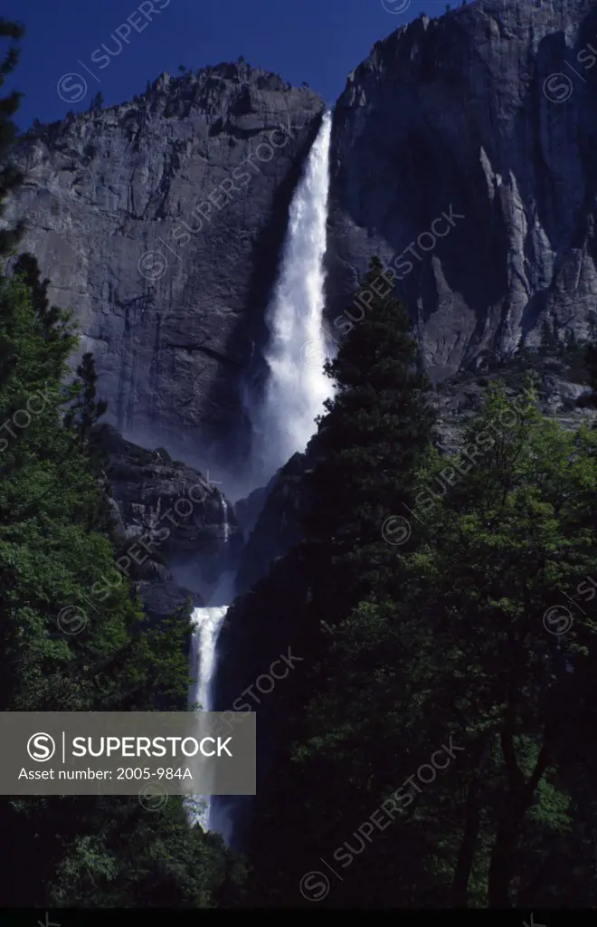 Low angle view of a waterfall, Yosemite Falls, Yosemite National Park, California, USA