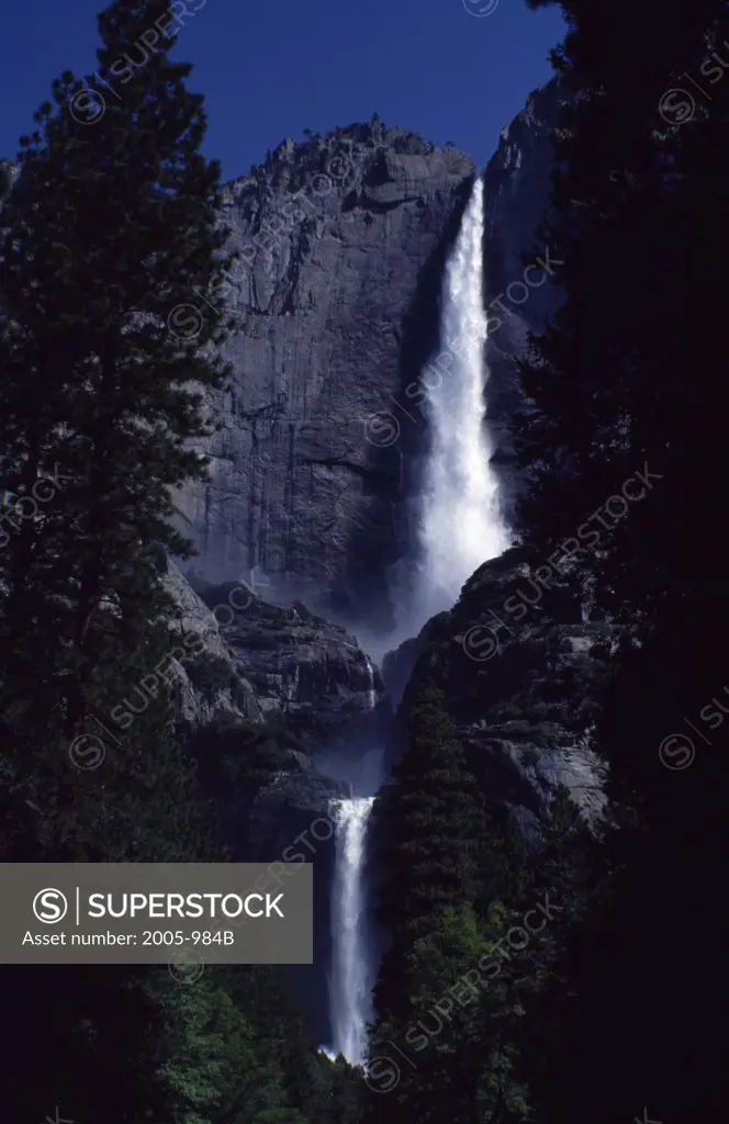 Low angle view of a waterfall, Yosemite Falls, Yosemite National Park, California, USA