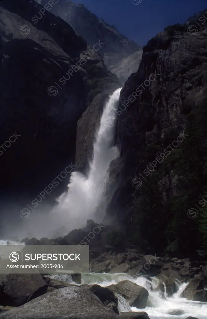 High angle view of a waterfall, Lower Yosemite Falls, Yosemite Falls, Yosemite National Park, California, USA