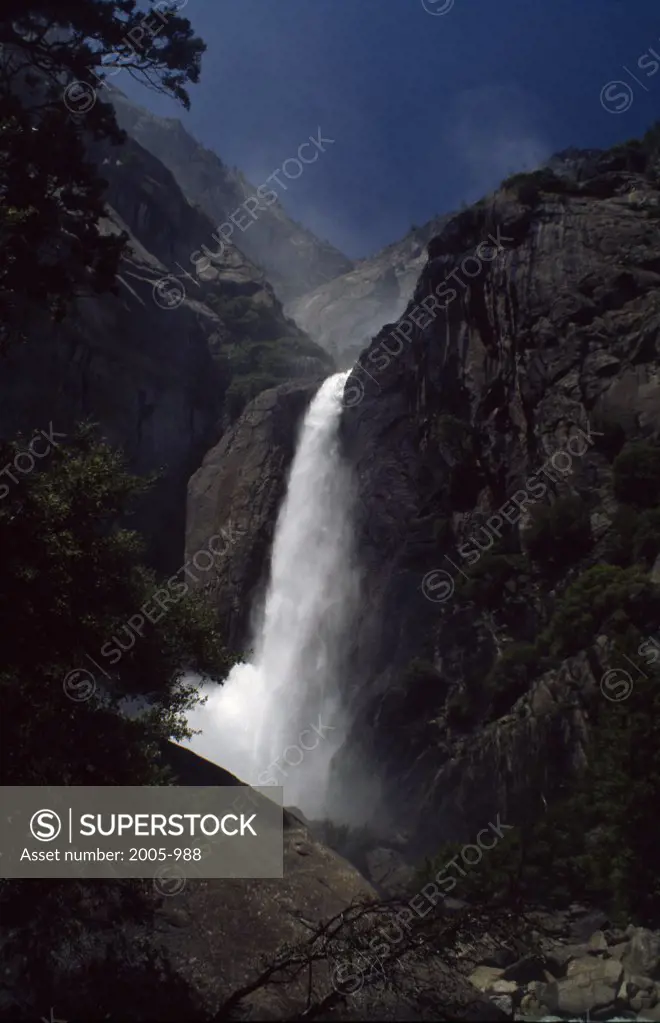 Low angle view of a waterfall, Lower Yosemite Falls, Yosemite Falls, Yosemite National Park, California, USA