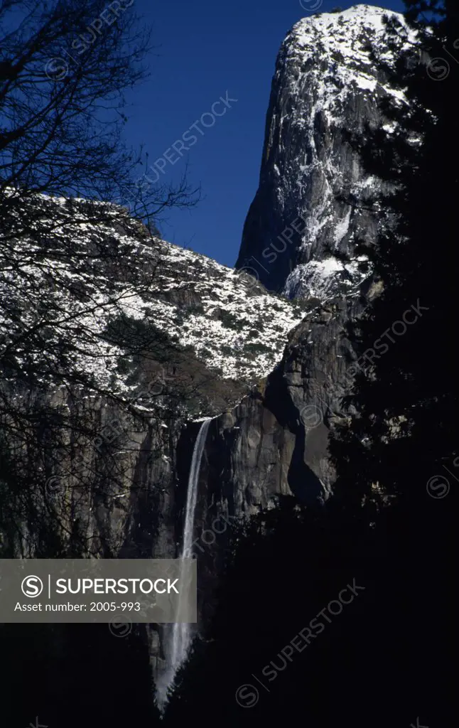 Low angle view of a waterfall, Bridal Veil Falls, Yosemite National Park, California, USA