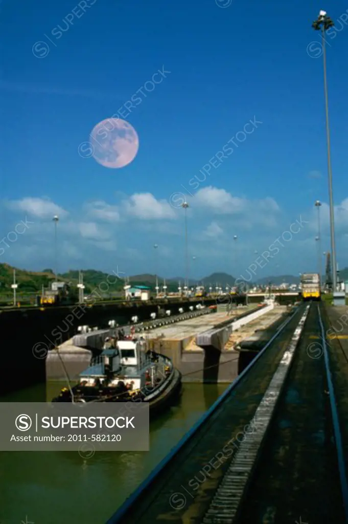 High angle view of a bridge over a canal, Panama Canal, Panama