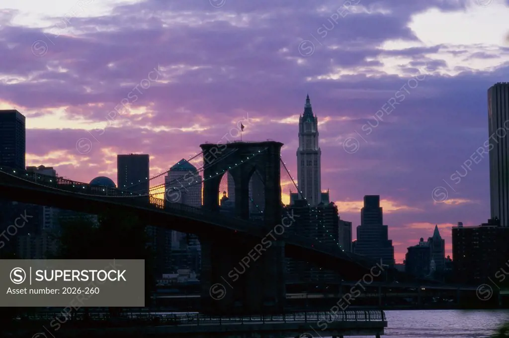 Silhouette of a bridge, Brooklyn Bridge, New York City, New York, USA