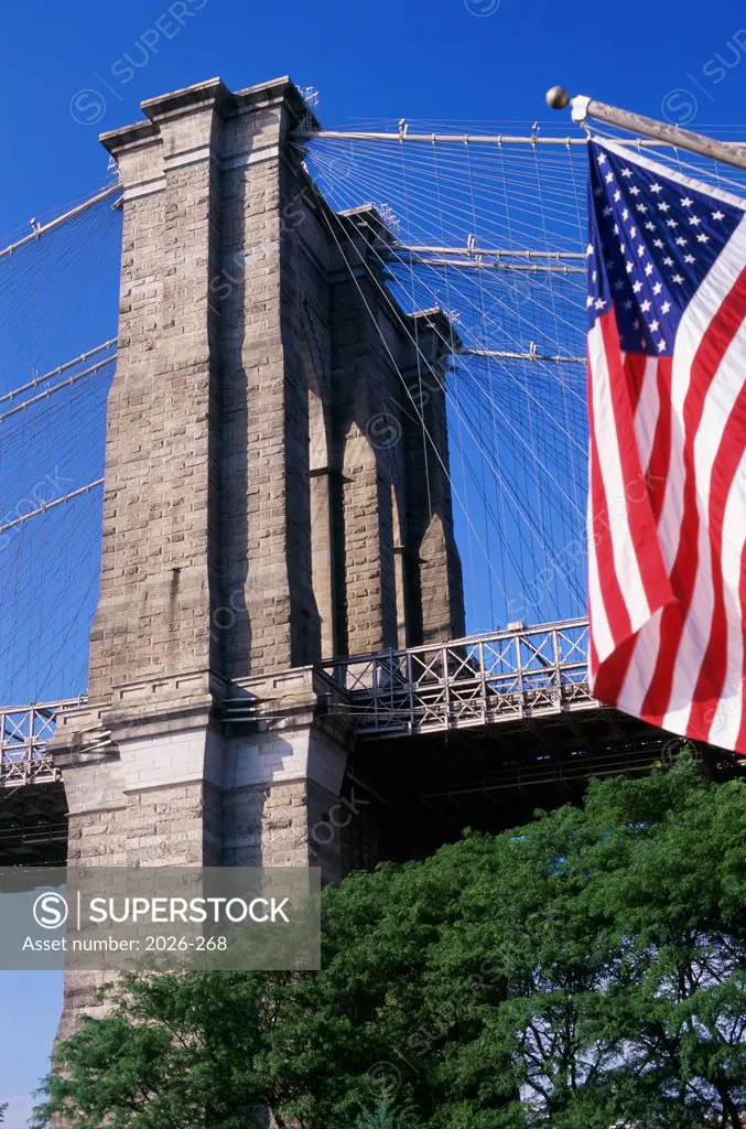 Low angle view of a bridge, Brooklyn Bridge, New York City, New York, USA