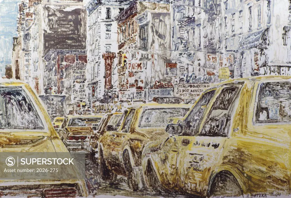 Taxis, New York City 1988 Anthony Butera (b.20th C.) Monotype