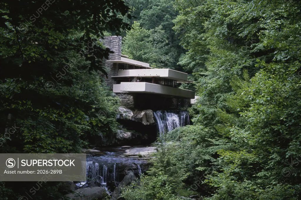 Water falling from rocks, Bear Run by Architecht Frank Lloyd Wright, Pennsylvania, USA