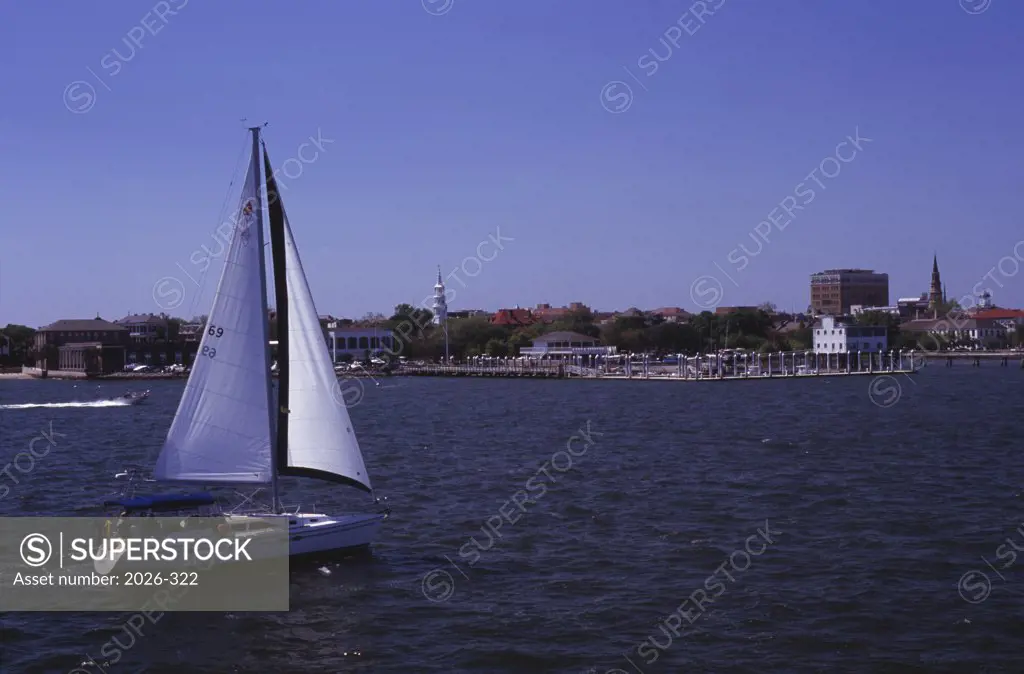 Sailboat at sea, Charleston, South Carolina, USA