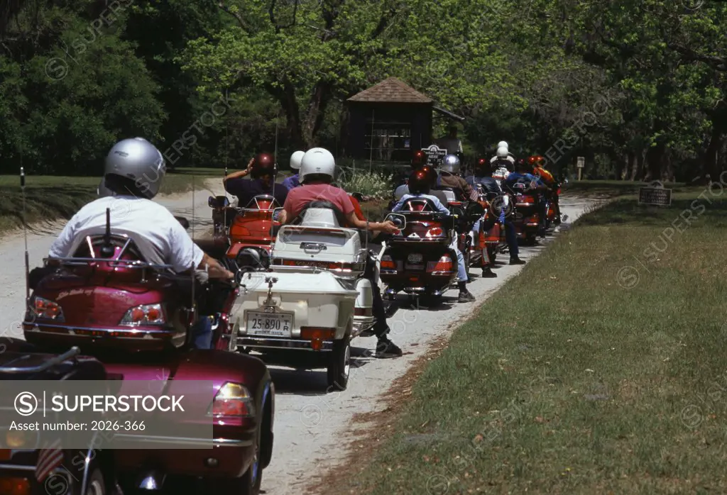Group of people on motorcycles, Boone Plantation, South Carolina, USA