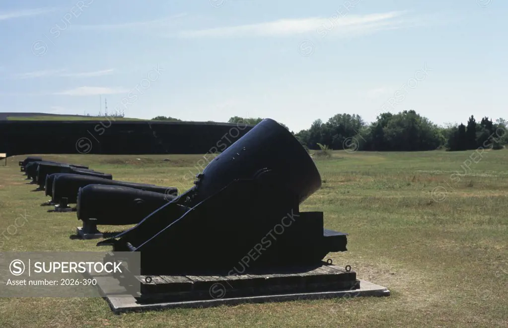 Cannons in a row at Fort Moultrie, Sullivan's Island, South Carolina, USA