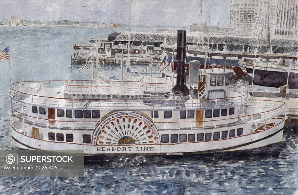 Sidewheeler, South Street Seaport, NYC 1985 Anthony Butera (b.20th C.) Watercolor