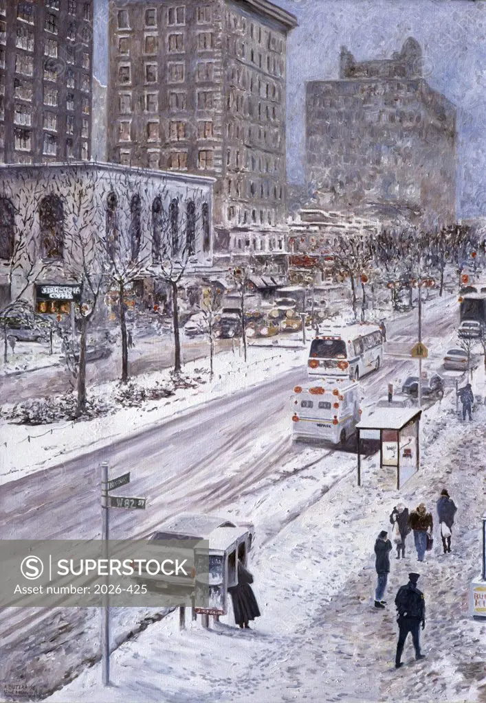 Broadway and 82nd St.New York, NY, Snow, 2001, Anthony Butera, (b.20th C.), Oil