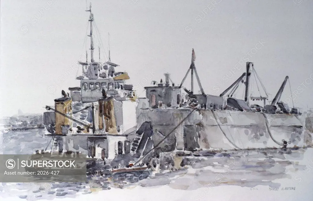 Dredging for Naval Port, Staten, 1987, Anthony Butera, (b.20th C.), Watercolor