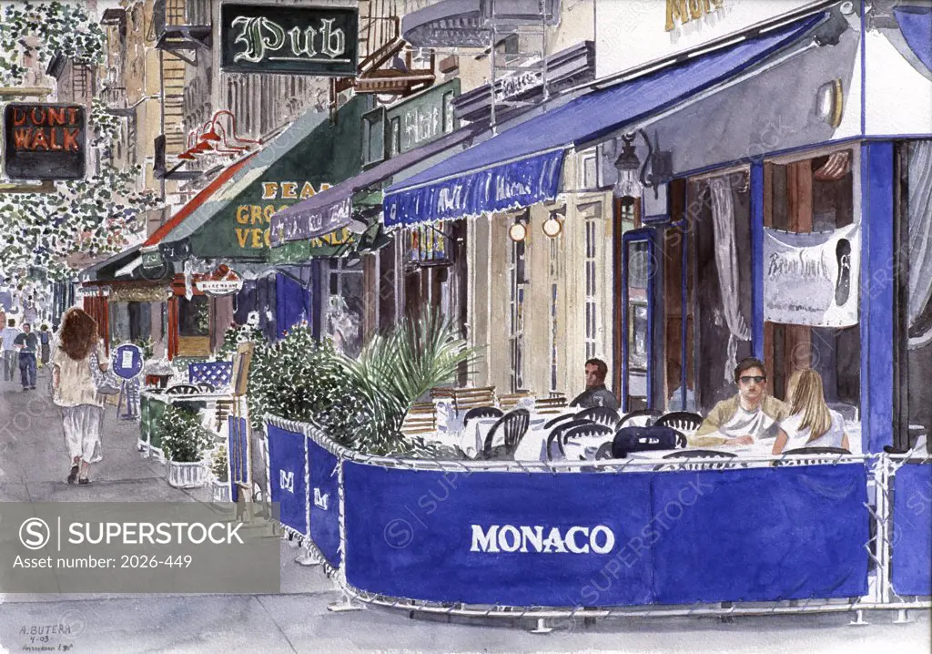 Monaco Restaurant, Amsterdam Ave, New York, NY, 2003, Anthony Butera, (b.20th C.), Watercolor