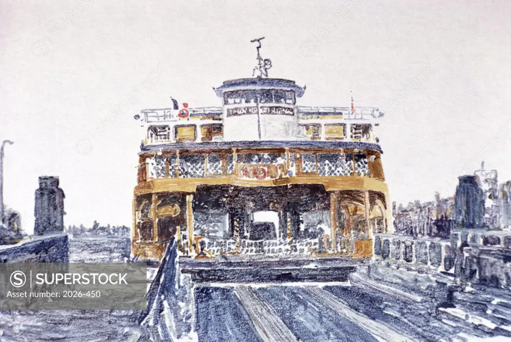 Staten Island Ferry, Docking, 1989, Anthony Butera, (b.20th C.), Monotype