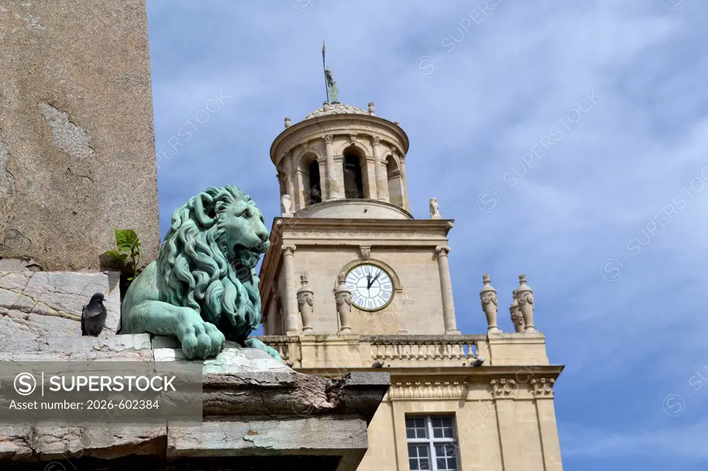 Arles Obelisk in front of Town Hall, Arles, Bouches-Du-Rhone, Provence-Alpes-Cote d'Azur, France